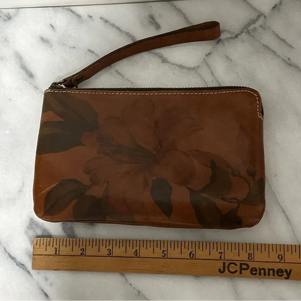 Patricia Nash Brown Leather Wristlet with Floral Design